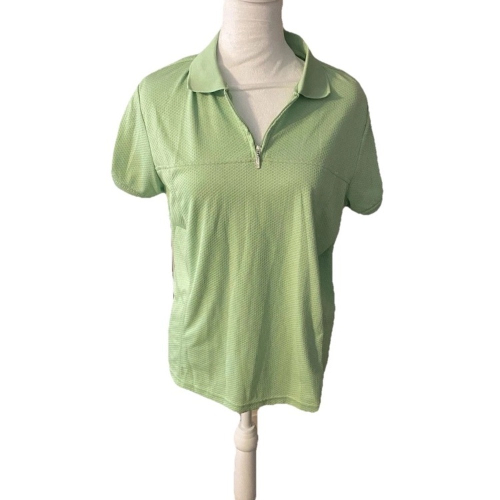 Izod Performance Polo Shirt Top Women Sport Golf Tennis XL Green Zip Activewear